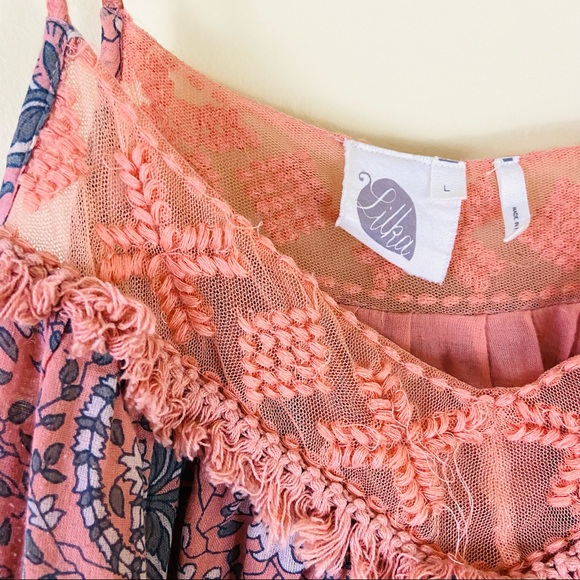 ANTHROPOLOGIE LILKA Coral/Pink Fringe Boho Swing Cami Tank Top - Picture 4 of 11